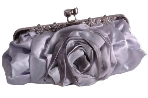 Satin Rose Detail Clutch Bag