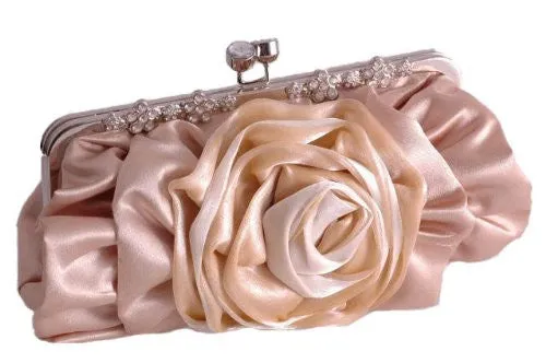 Satin Rose Detail Clutch Bag