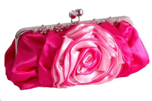 Satin Rose Detail Clutch Bag