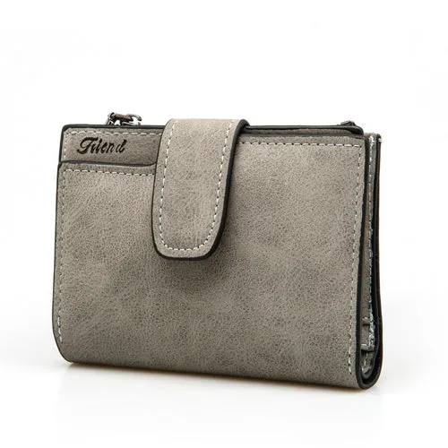 Solid Vintage Matte Lady Letter Zipper Short Clutch Wallet