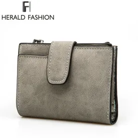 Solid Vintage Matte Lady Letter Zipper Short Clutch Wallet