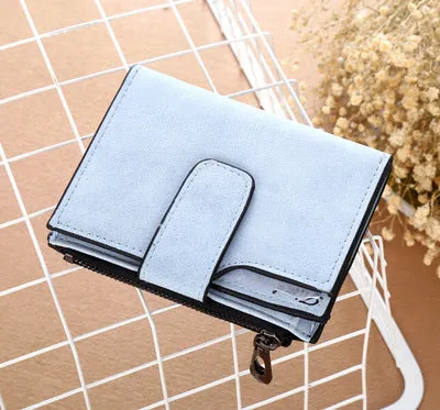 Solid Vintage Matte Lady Letter Zipper Short Clutch Wallet