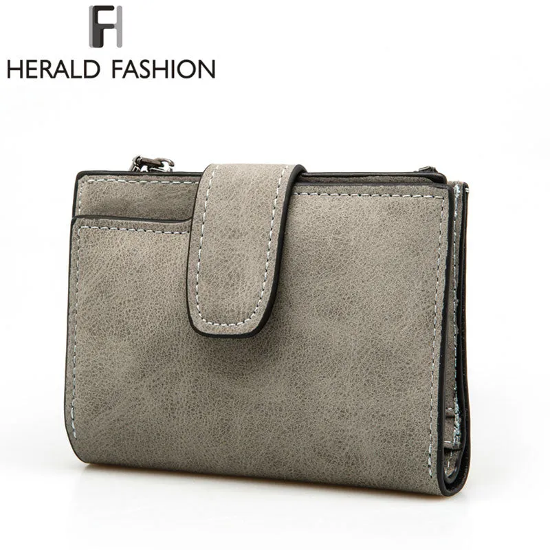 Solid Vintage Matte Lady Letter Zipper Short Clutch Wallet