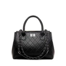 Stylish Checked and Chains Design Tote Bag For Women - Black