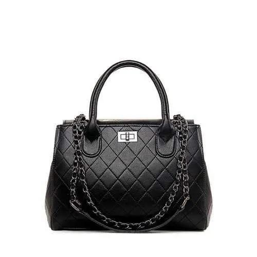 Stylish Checked and Chains Design Tote Bag For Women - Black