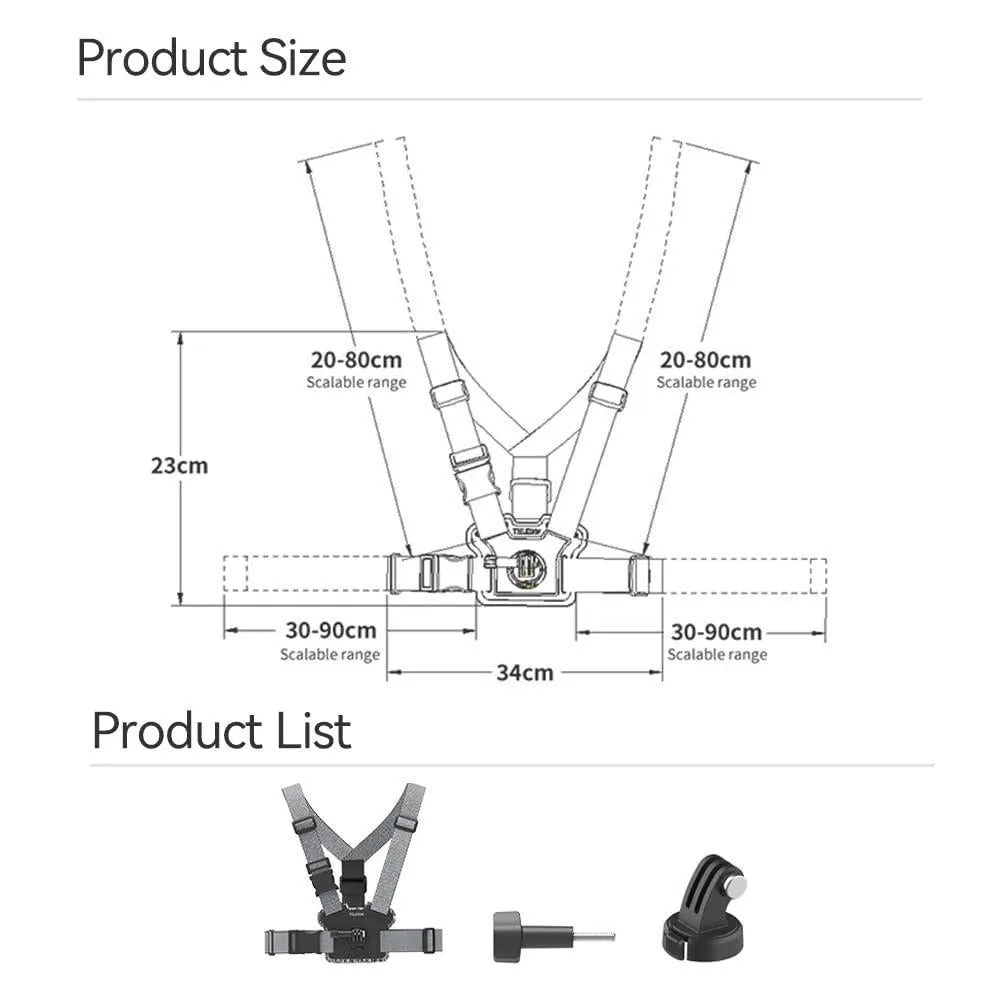 TELESIN Chest Strap Mount Dual Angle For GoPro Insta360 DJI Action Camera, 21122402