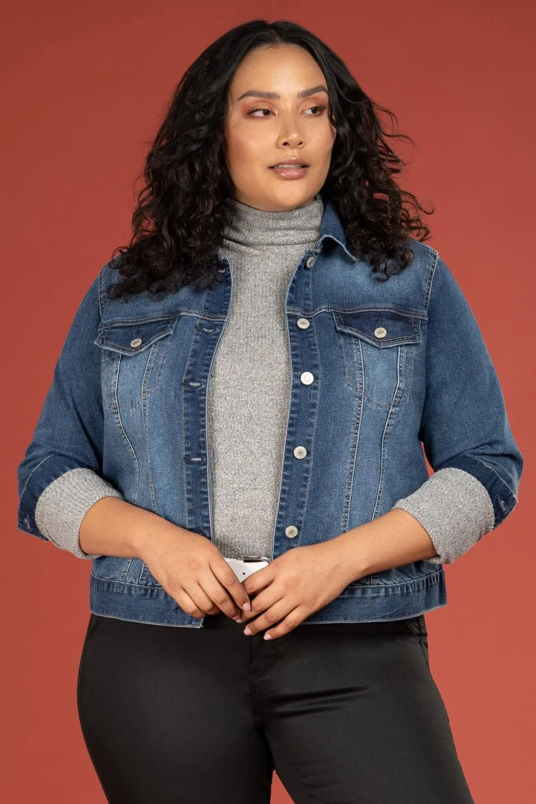 Women's Plus Size Cropped Denim Jacket