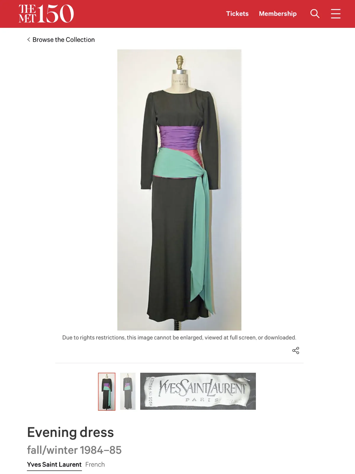 Yves Saint Laurent Fall 1984 Couture Dress