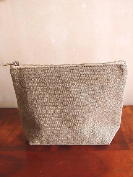 Zippered Jute / Canvas Pouch Cosmetic Bag with Gusset