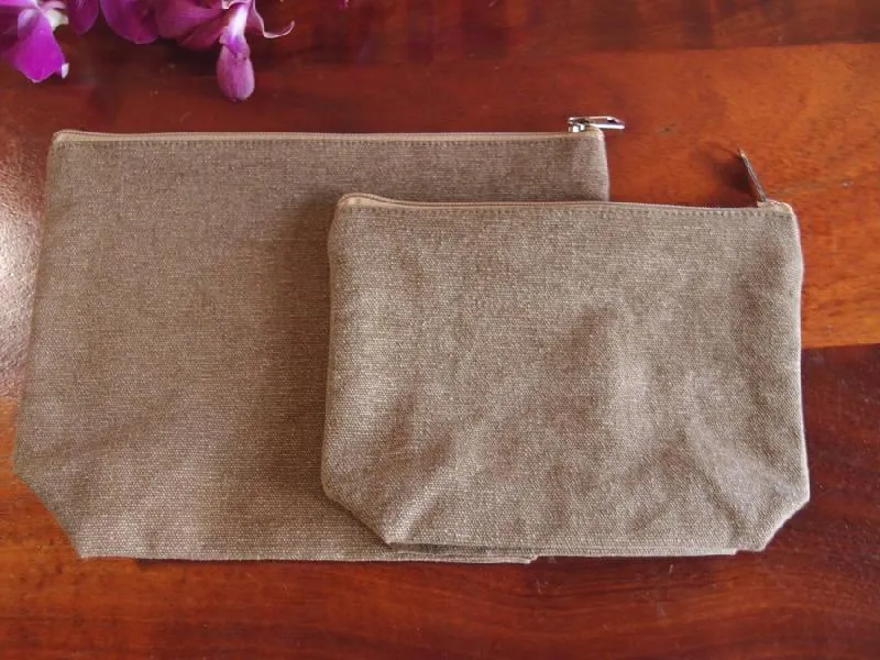 Zippered Jute / Canvas Pouch Cosmetic Bag with Gusset