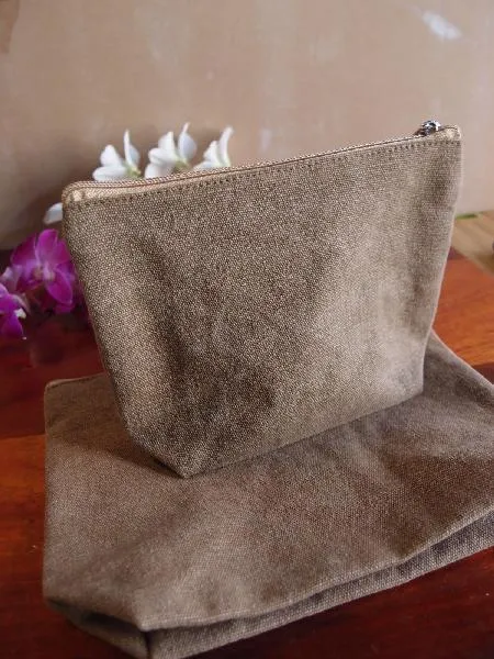 Zippered Jute / Canvas Pouch Cosmetic Bag with Gusset